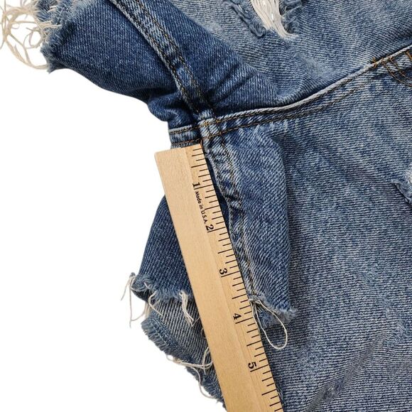 Zara 90s Bermuda Shorts 2 Blue Denim Distressed Boho Bloggers Fave Raw Hem Y2K - Picture 10 of 10
